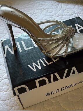 Wild Diva Silver Rhinestone Strappy Stiletto Sandals